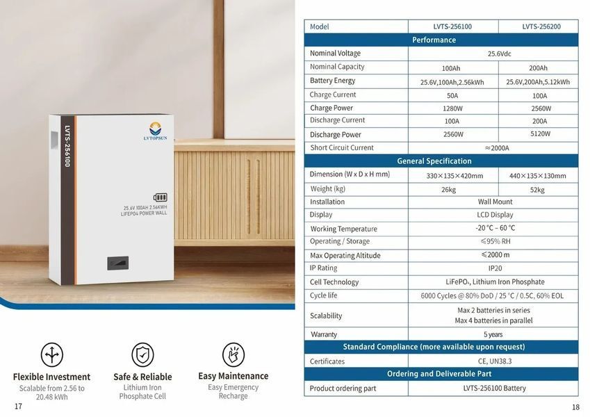 Аккумуляторная батарея lvtopsun Lithium Battery-G2&nbsp;LVTS-256100 2,56 квт*год 25,6 В 100А 4820175950438 фото